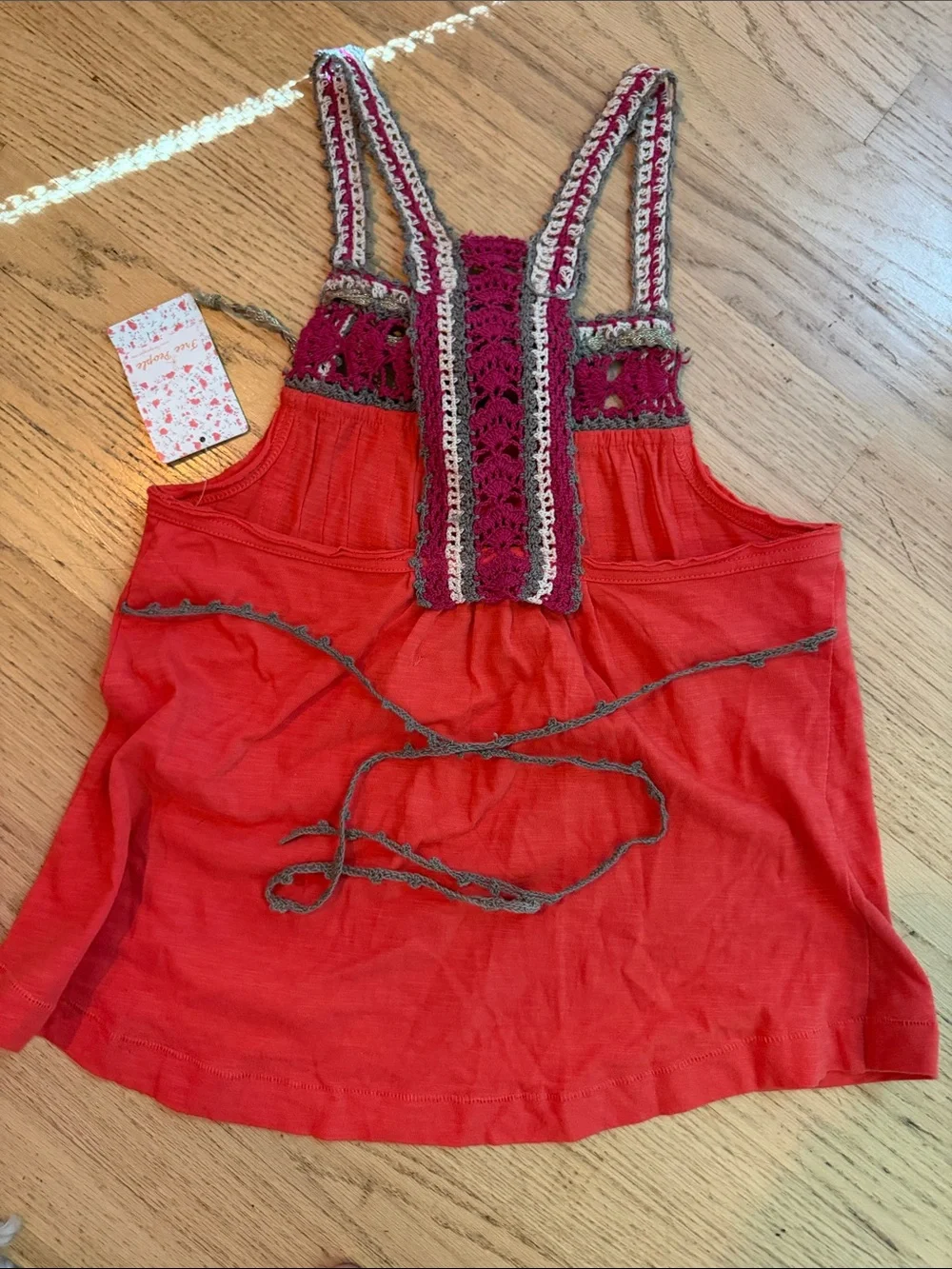 Free People Bright Red Boho Embroidered Tank Top